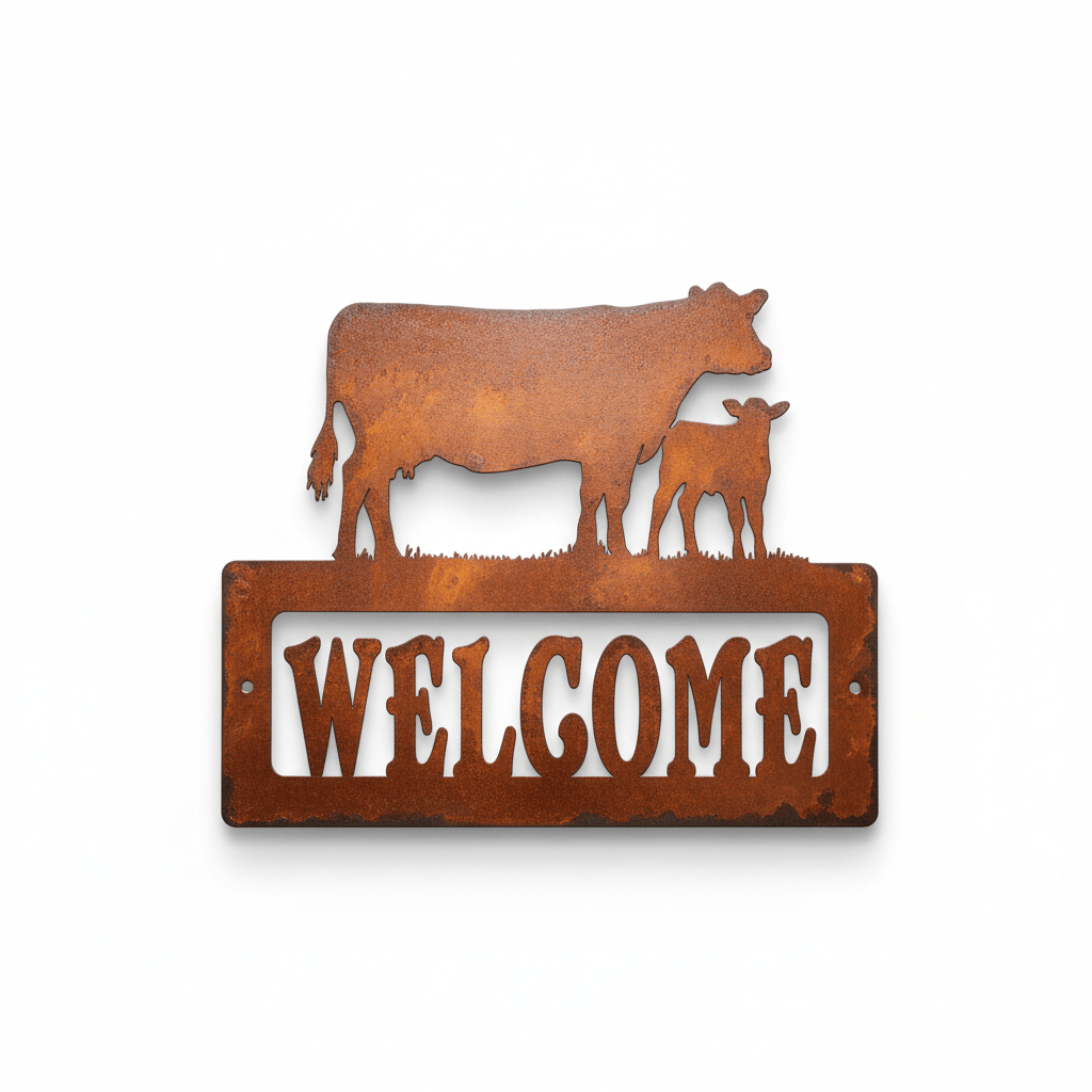 Rusty Rooster Fabrication & Design metal Sign Cow/Calf Welcome Sign ( Pkg of 4 )( A25 )