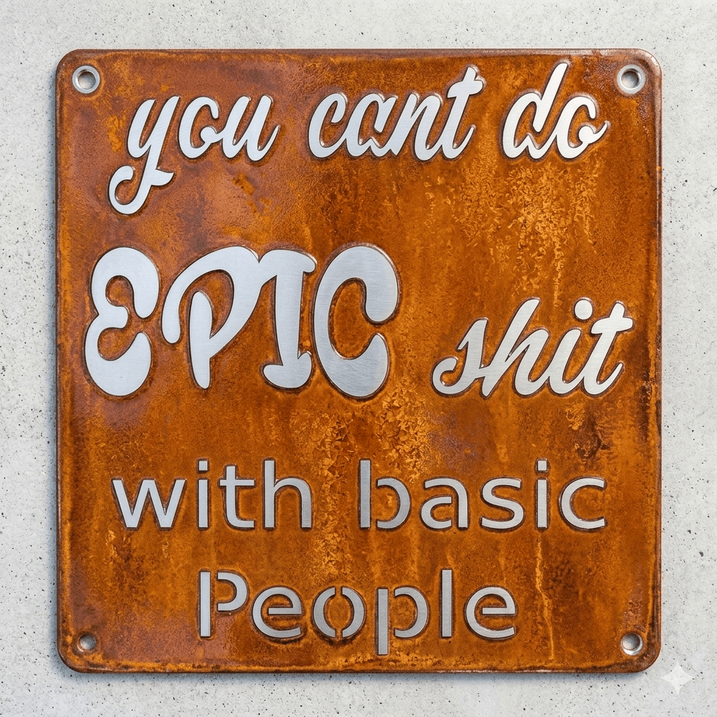 Rusty Rooster Fabrication & Design metal Sign EPIC shit Basic people ( Pkg of 4 ) ( A39 )