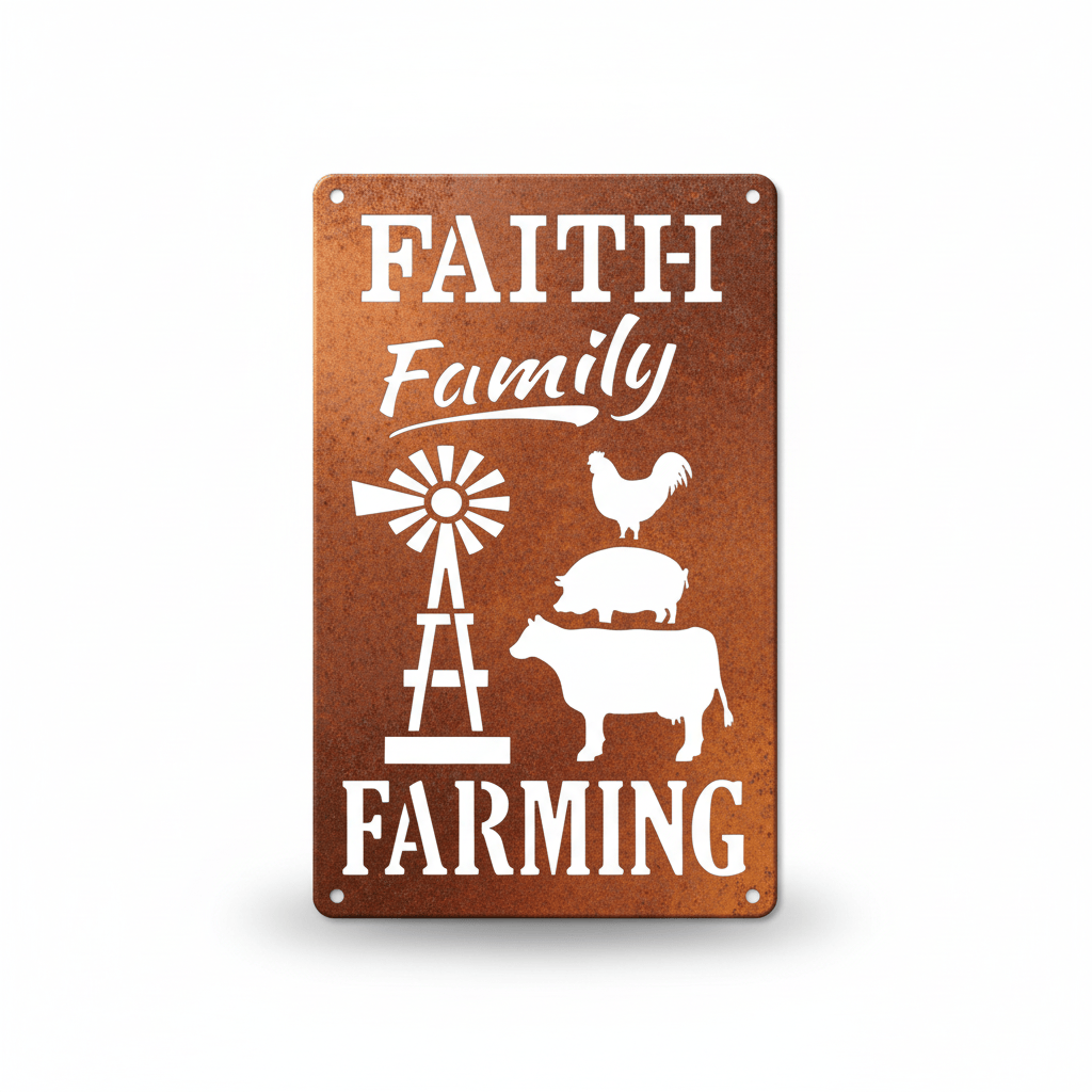 Rusty Rooster Fabrication & Design metal Sign Faith Family Farming Metal Sign ( Pkg of 4 ) ( A41 )