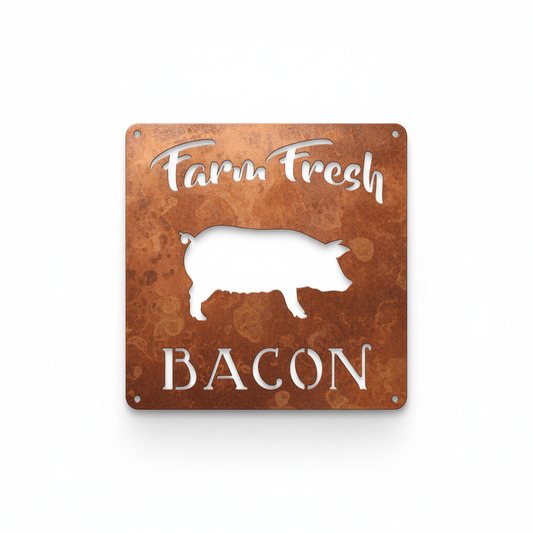 Rusty Rooster Fabrication & Design metal Sign Farm Fresh Bacon ( Pkg of 4 ) ( A6 )