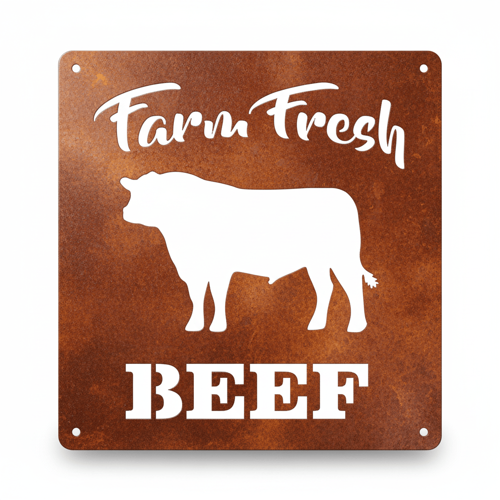 Rusty Rooster Fabrication & Design metal Sign Farm Fresh Beef ( Pkg of 4 ) ( A5 )
