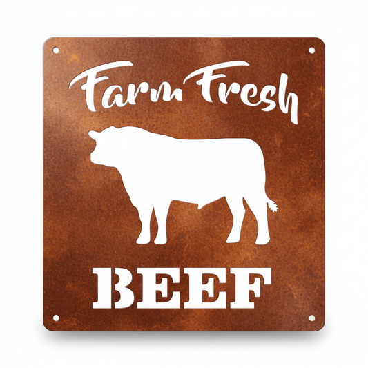 Rusty Rooster Fabrication & Design metal Sign Farm Fresh Beef ( Pkg of 4 ) ( A5 )