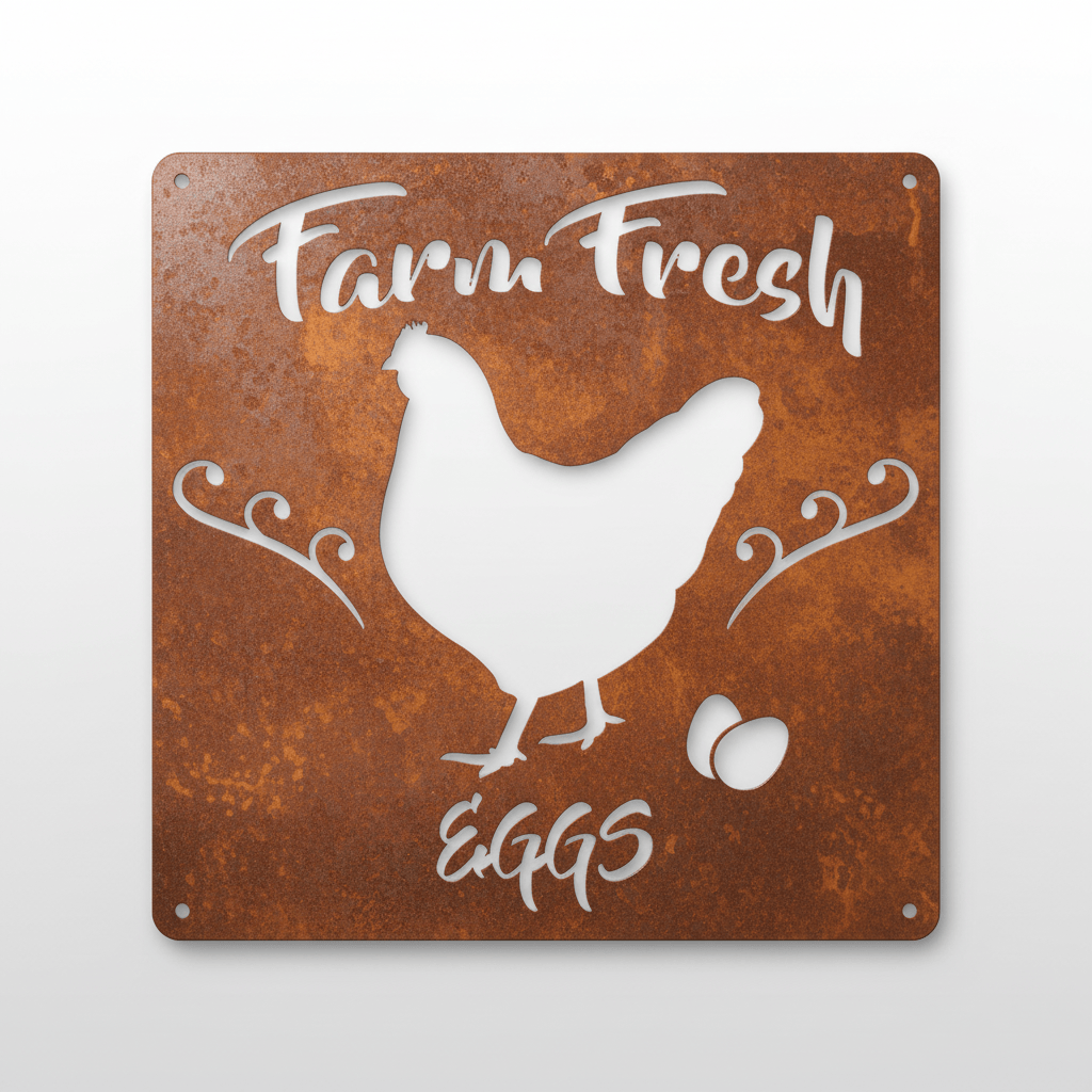 Rusty Rooster Fabrication & Design metal Sign Farm Fresh Eggs ( Pkg of 4 ) ( A7 )