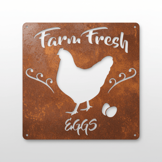Rusty Rooster Fabrication & Design metal Sign Farm Fresh Eggs ( Pkg of 4 ) ( A7 )