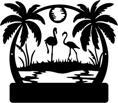 Rusty Rooster Fabrication & Design metal Sign Flamingo Sunset Retreat – Personalized Metal Wall Art (B93)