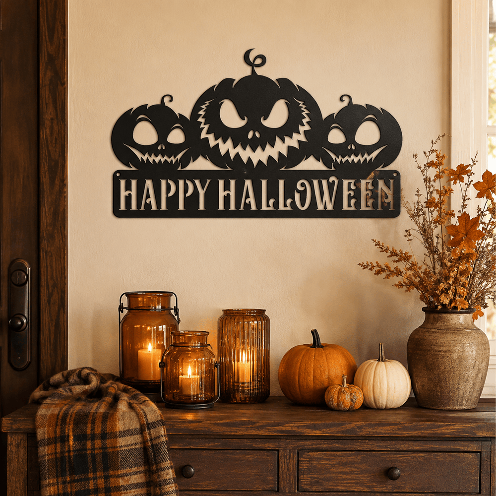 Rusty Rooster Fabrication & Design metal Sign Happy Halloween Metal Wall Sign (C72)
