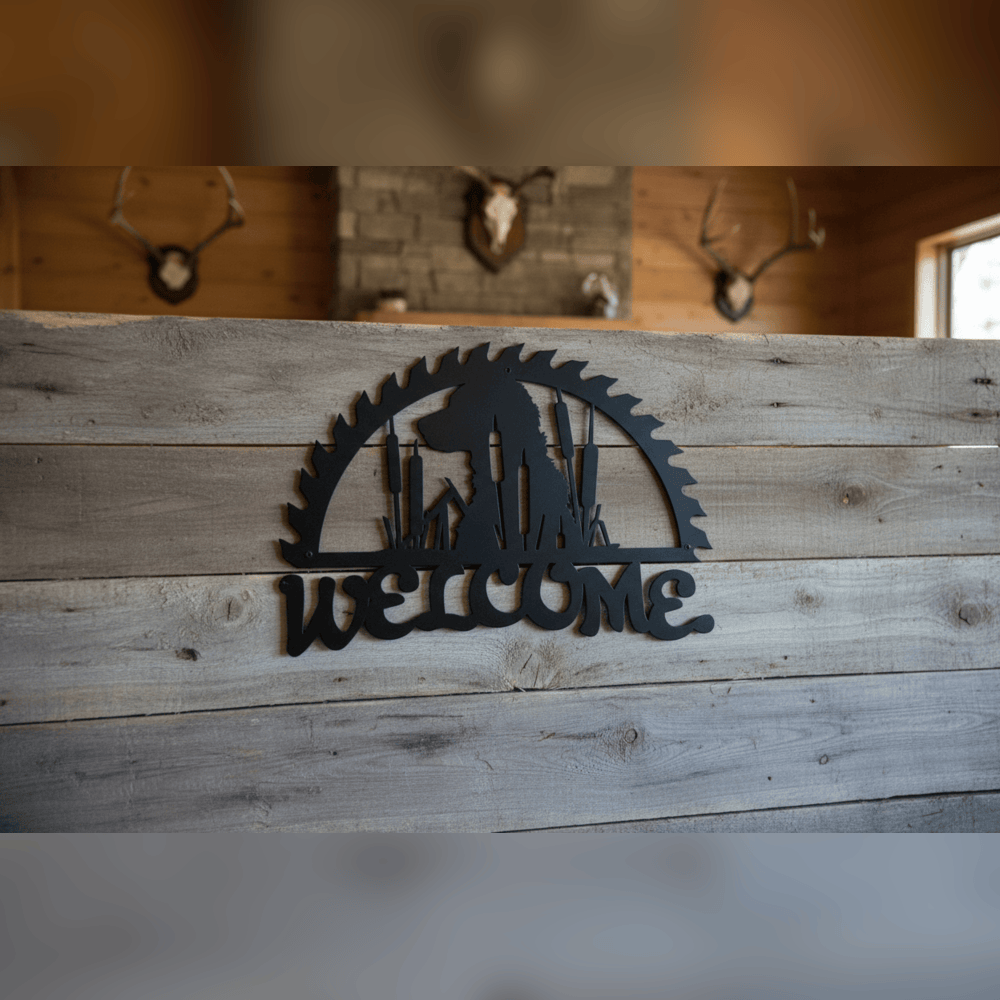 Rusty Rooster Fabrication & Design metal Sign Labrador & Cattails Welcome Metal Sign (B67)