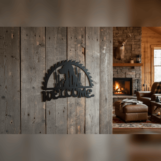 Rusty Rooster Fabrication & Design metal Sign Labrador & Cattails Welcome Metal Sign (B67)