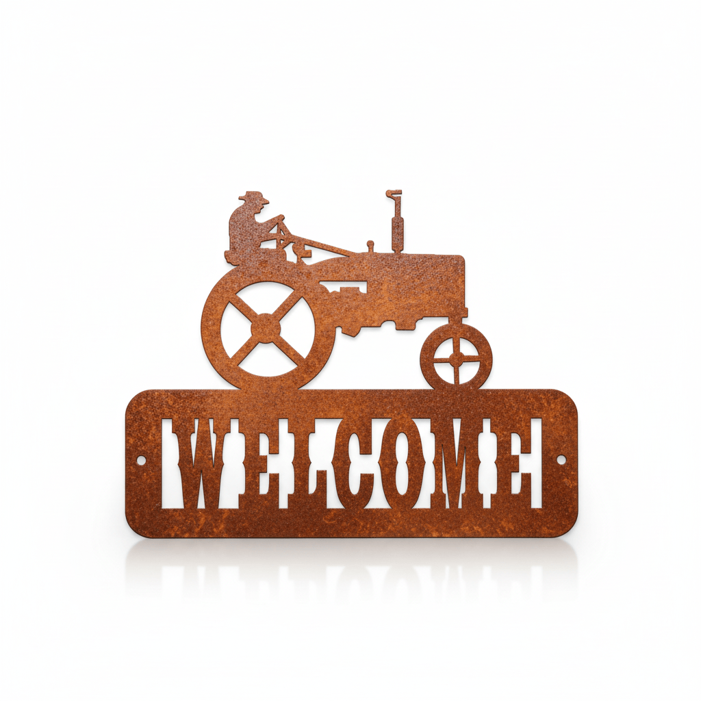 Rusty Rooster Fabrication & Design metal Sign Man Tractor Welcome Sign ( Pkg of 4 ) ( A15 )
