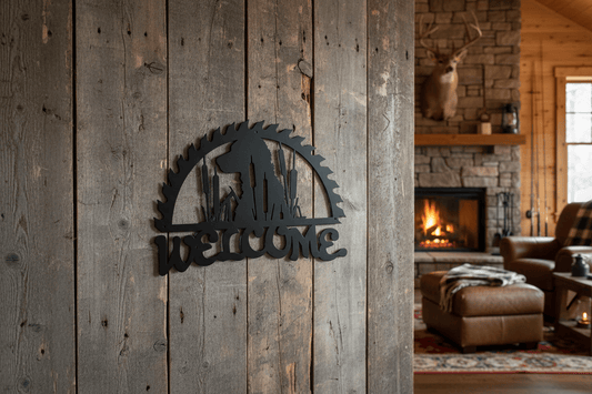 Rusty Rooster Fabrication & Design metal Sign Metal Welcome Sign Lab with Cattails (B67)