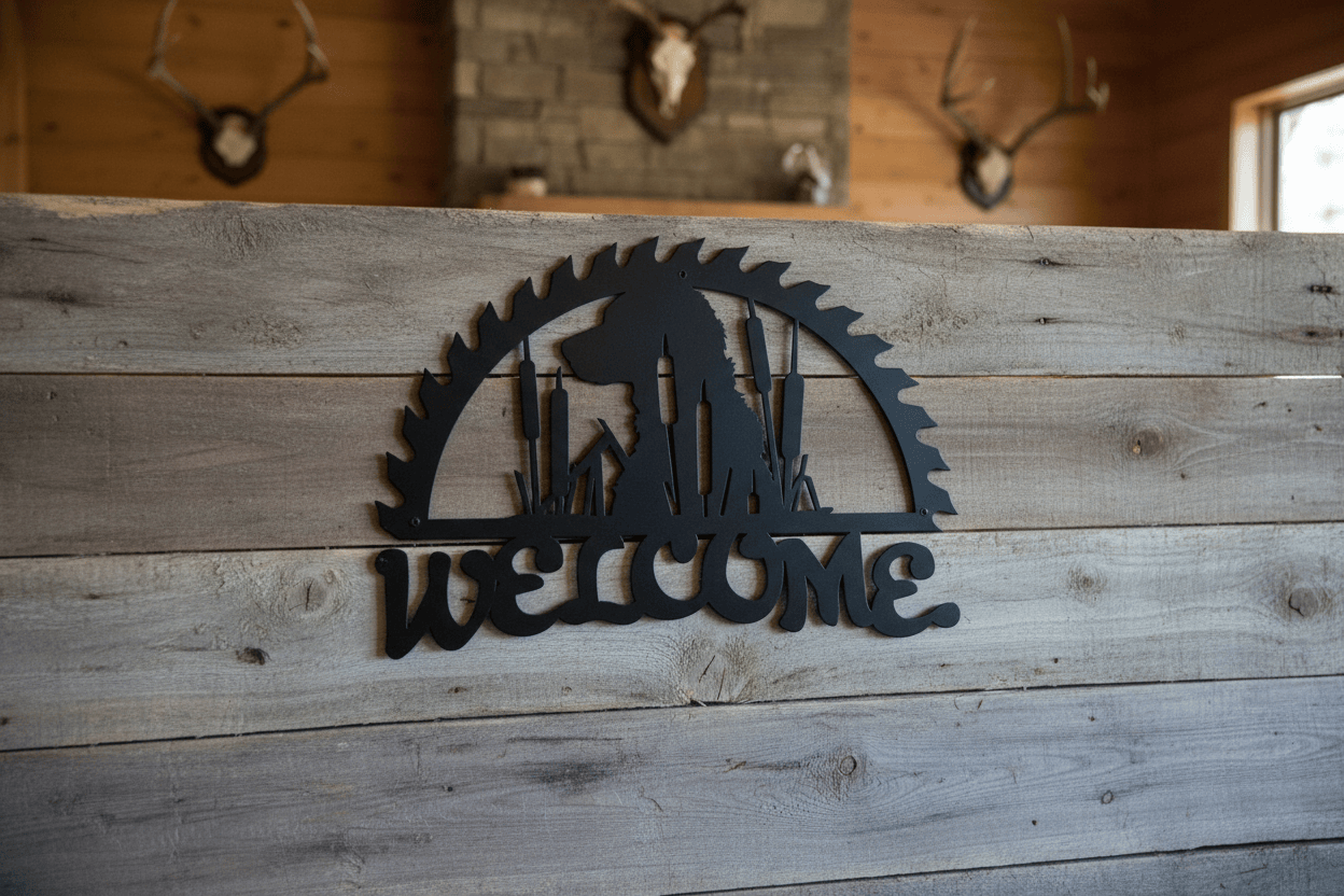 Rusty Rooster Fabrication & Design metal Sign Metal Welcome Sign Lab with Cattails (B67)