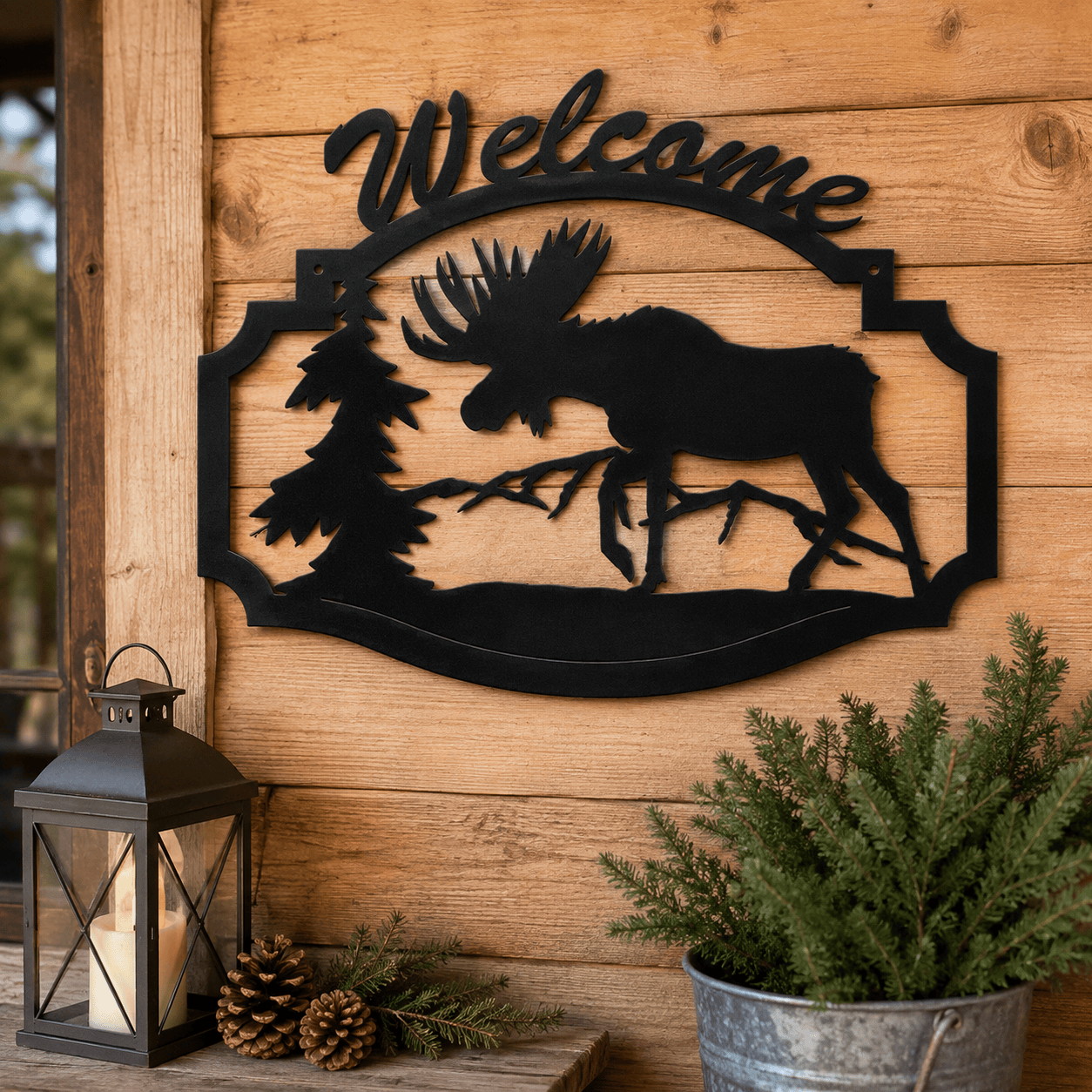 Rusty Rooster Fabrication & Design Metal Sign Moose Welcome Metal Sign – Rustic Cabin & Lodge Decor (B33)