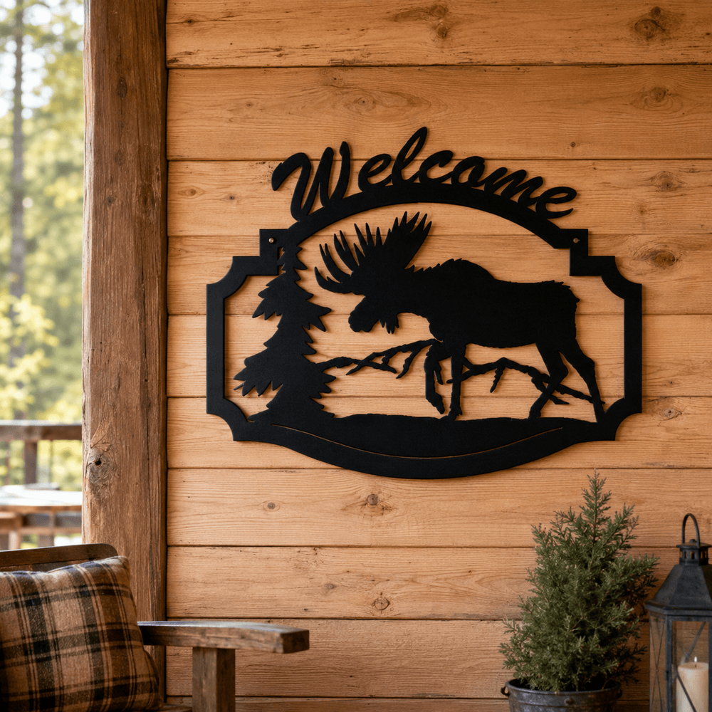 Rusty Rooster Fabrication & Design Metal Sign Moose Welcome Metal Sign – Rustic Cabin & Lodge Decor (B33)