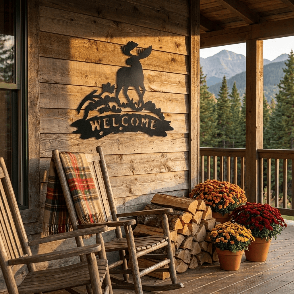 metal Sign Moose Welcome Metal Wall Sign | Cabin Decor | Handcrafted Steel Wall Art (S)
