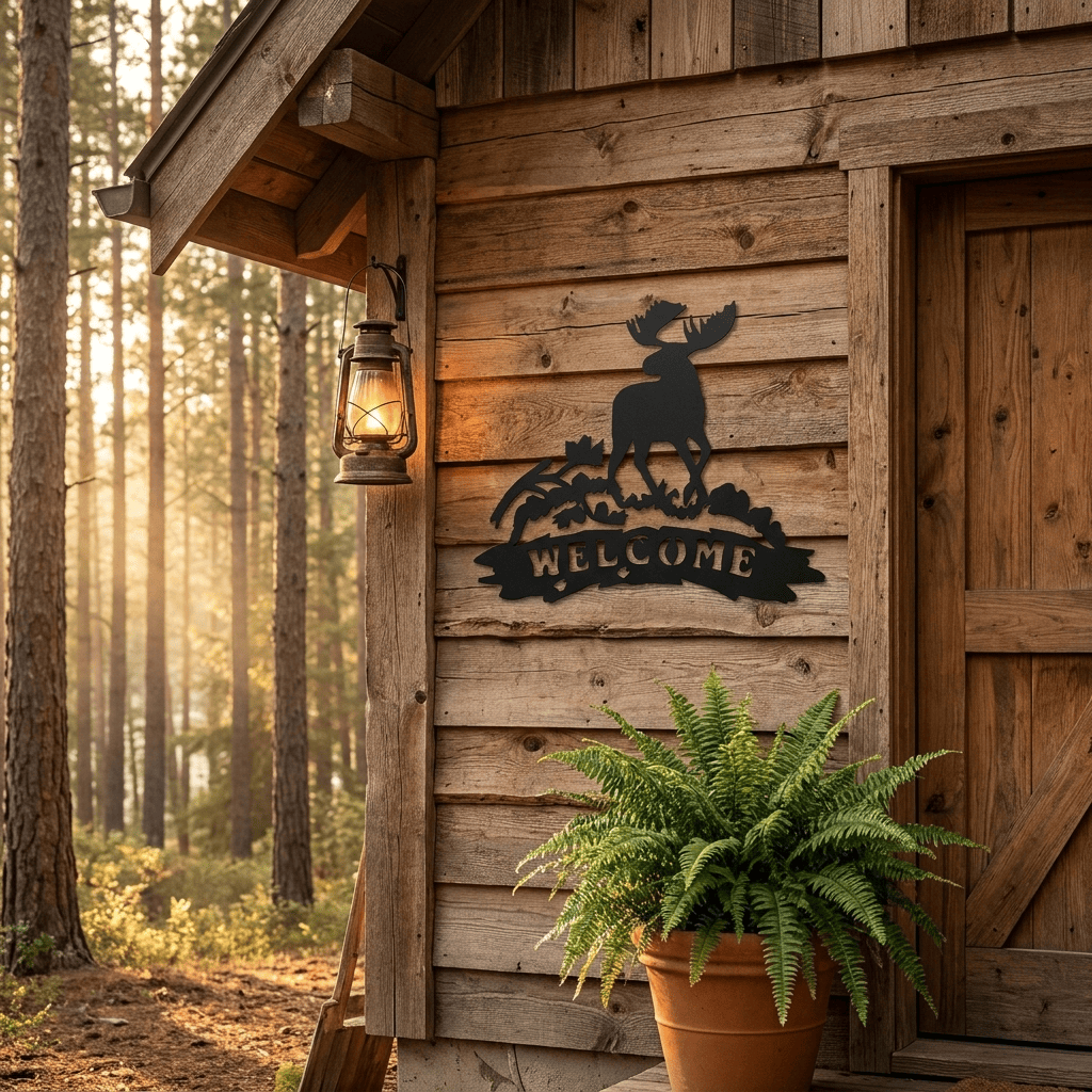 metal Sign Moose Welcome Metal Wall Sign | Cabin Decor | Handcrafted Steel Wall Art (S)
