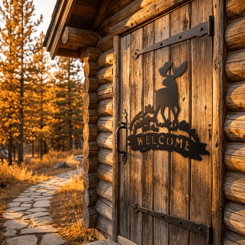 metal Sign Moose Welcome Metal Wall Sign | Cabin Decor | Handcrafted Steel Wall Art (S)
