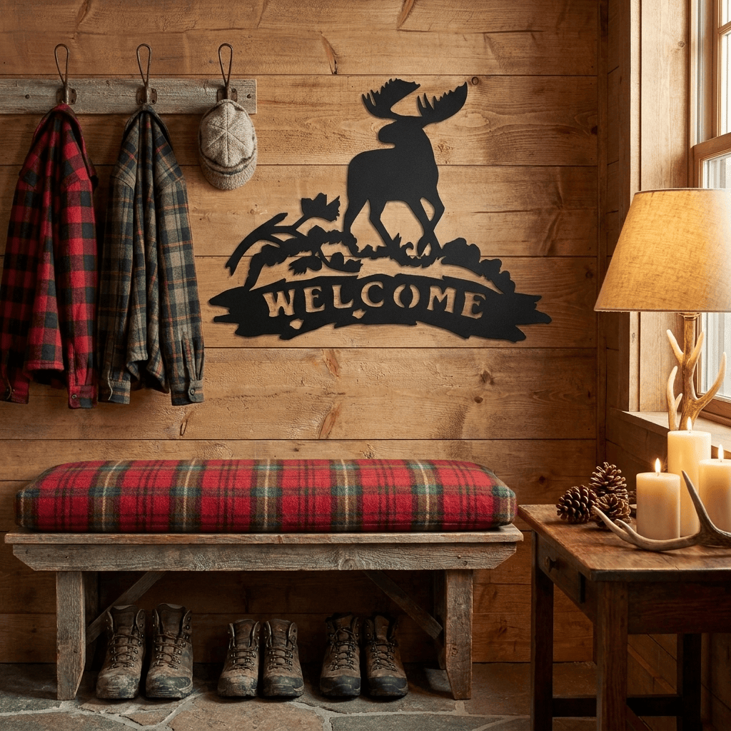 metal Sign Moose Welcome Metal Wall Sign | Cabin Decor | Handcrafted Steel Wall Art (S)