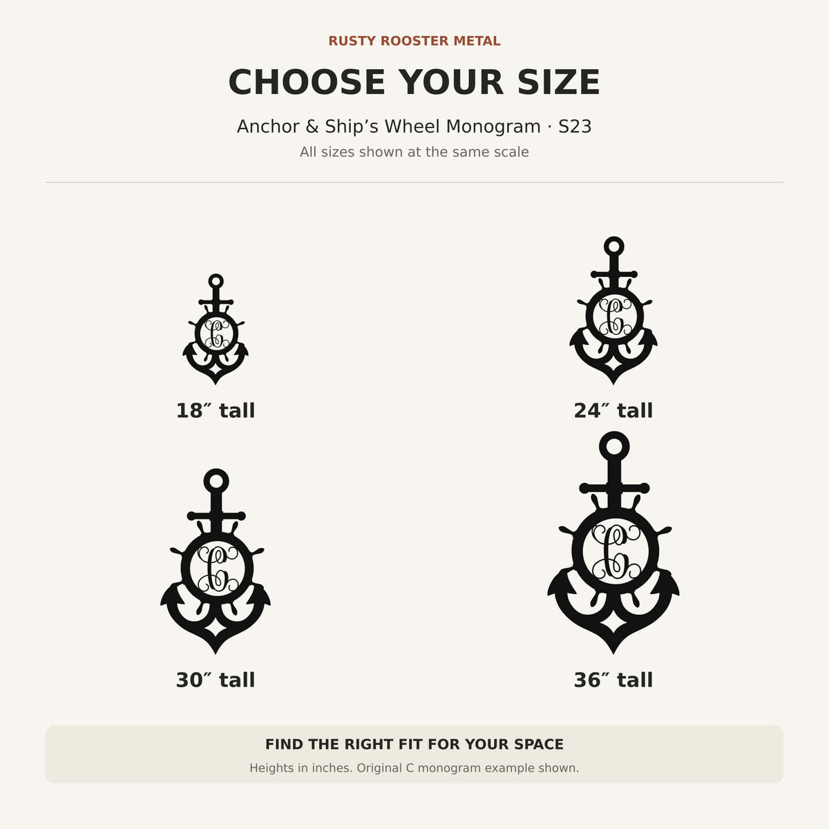 Rusty Rooster Fabrication & Design metal Sign Nautical Ship's Wheel & Anchor Monogram Sign (S23)