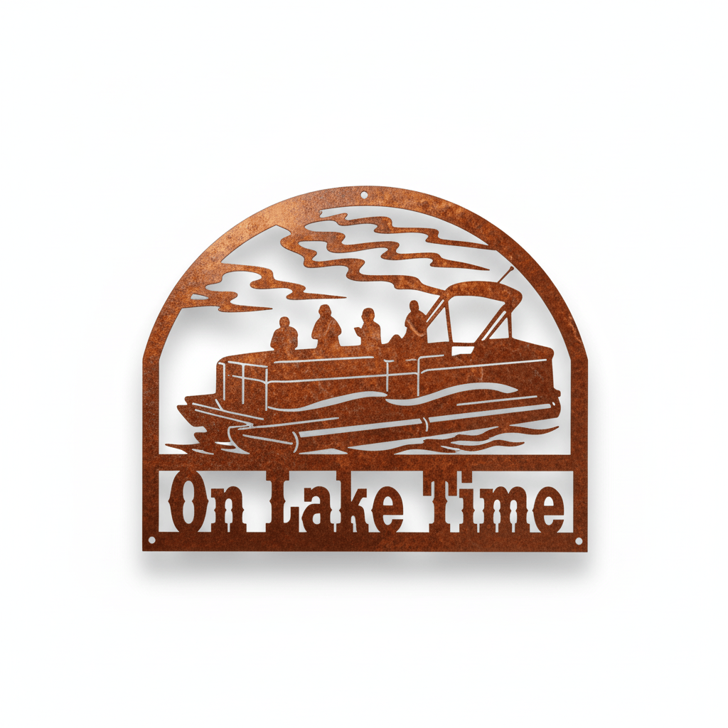 Rusty Rooster Fabrication & Design metal Sign On Lake Time ( Pkg of 4 ) ( A14 )
