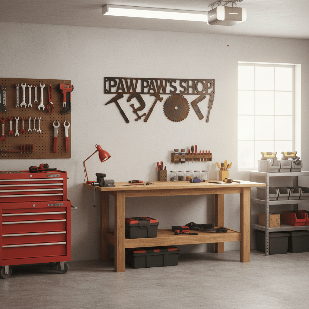Rusty Rooster Fabrication & Design metal Sign Paw Paw’s Tool Shop Metal Sign – Personalized Workshop Wall Decor (C22)