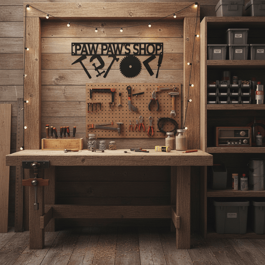 Rusty Rooster Fabrication & Design metal Sign Paw Paw’s Tool Shop Metal Sign – Personalized Workshop Wall Decor (C22)