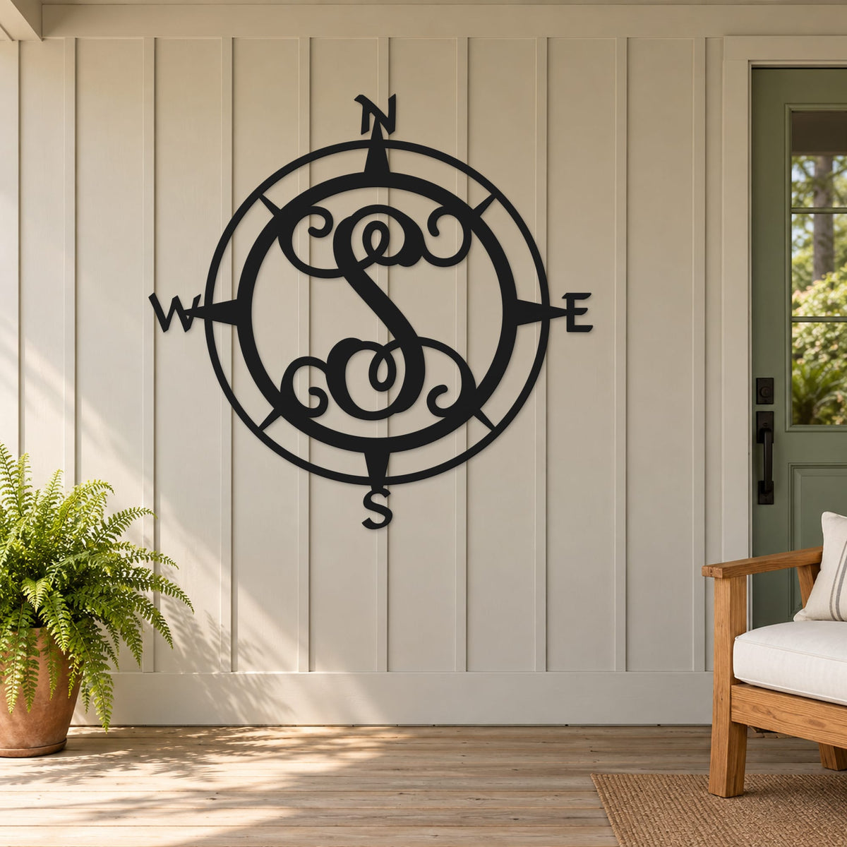 Rusty Rooster Fabrication & Design metal Sign Personalized Compass Monogram Metal Sign (D97)