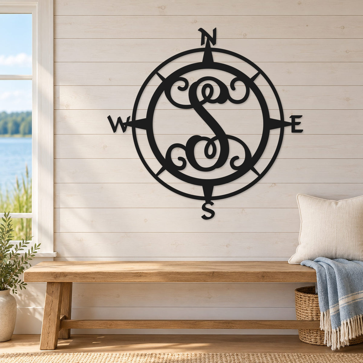 Rusty Rooster Fabrication & Design metal Sign Personalized Compass Monogram Metal Sign (D97)