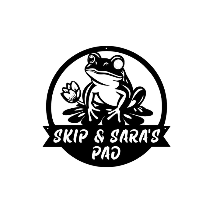 Rusty Rooster Fabrication & Design metal Sign Personalized Frog on Lily Pad Metal Sign – Custom Cute Garden Décor (U42)