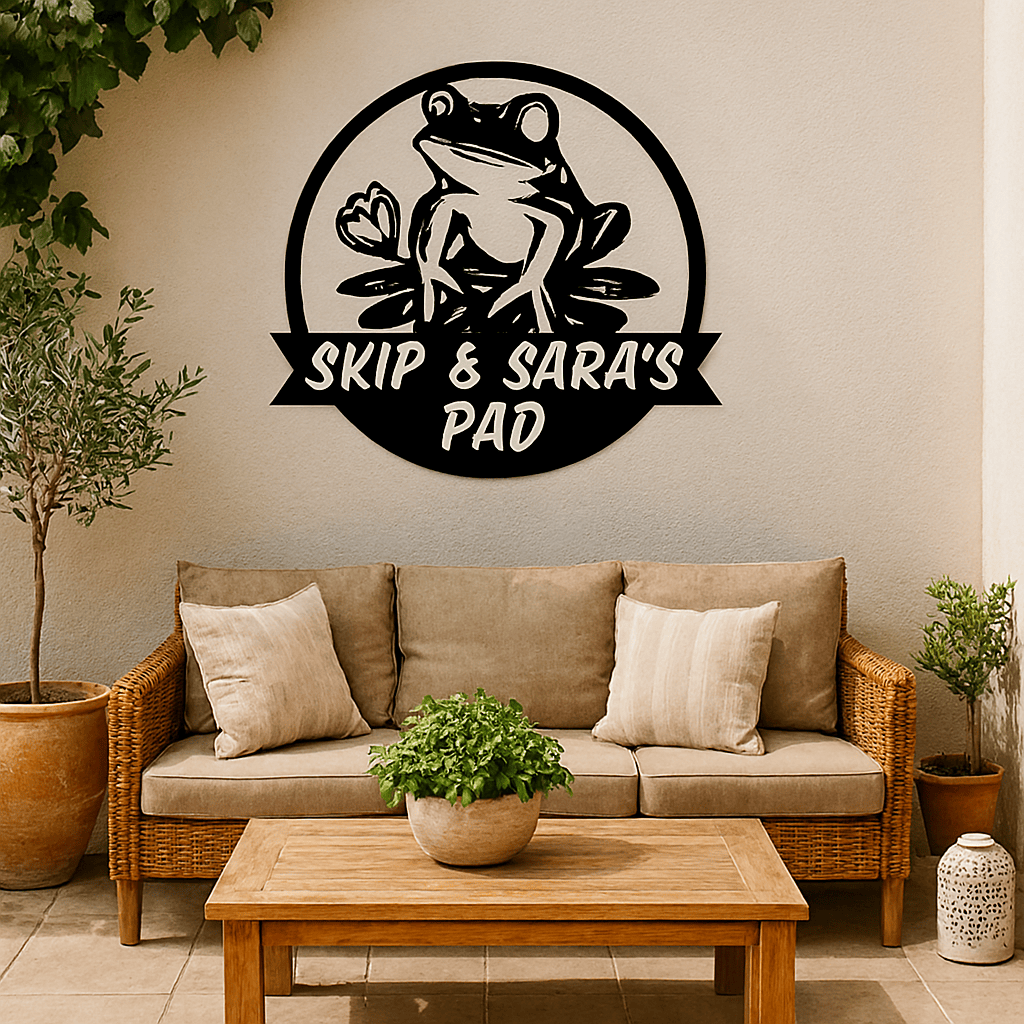 Rusty Rooster Fabrication & Design metal Sign Personalized Frog on Lily Pad Metal Sign – Custom Cute Garden Décor (U42)