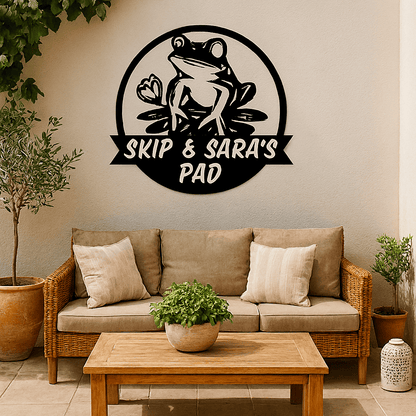 Rusty Rooster Fabrication & Design metal Sign Personalized Frog on Lily Pad Metal Sign – Custom Cute Garden Décor (U42)
