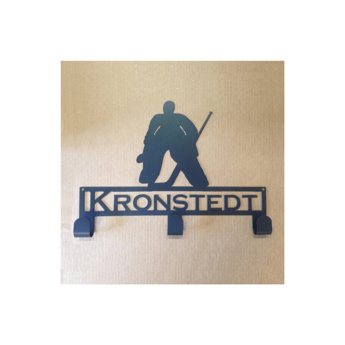 Rusty Rooster Fabrication & Design metal Sign Personalized Hockey Goalie Rack – Hat & Jersey Holder for Kids’ Rooms (Y28)
