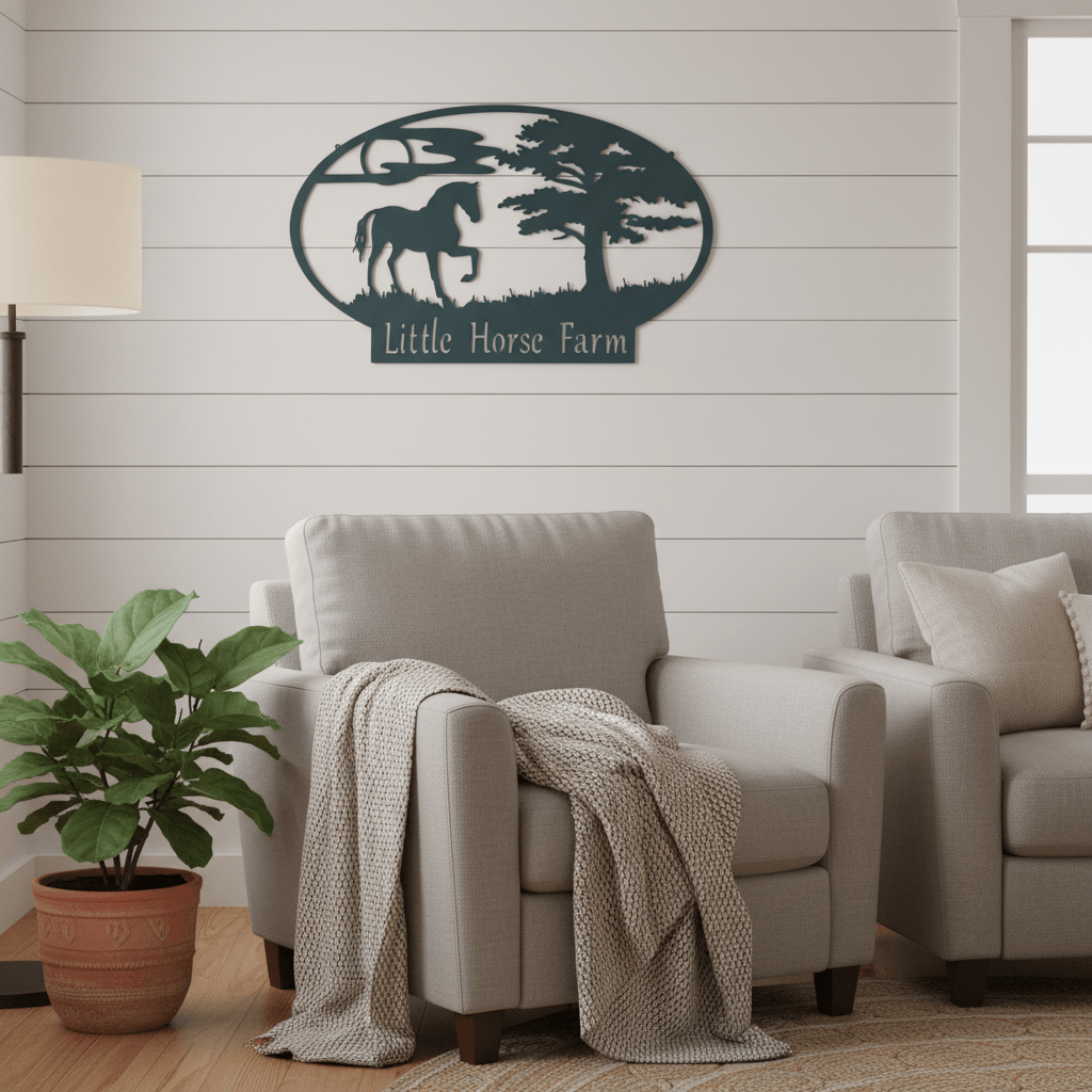 metal Sign Personalized Horse Farm Metal Sign – Custom Name Oval Wall Art