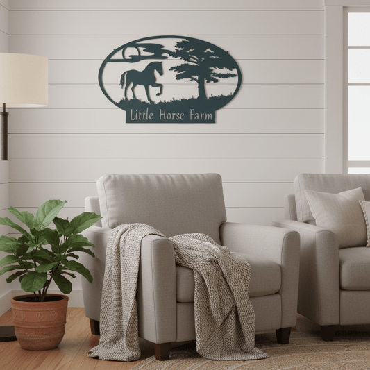 metal Sign Personalized Horse Farm Metal Sign – Custom Name Oval Wall Art
