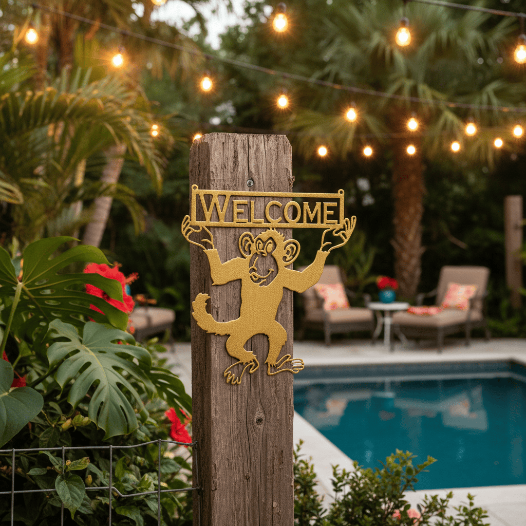 metal Sign Personalized Monkey Metal Sign | Custom Text Steel Wall Art 15" x 16"