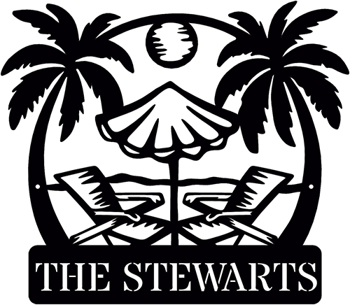 Rusty Rooster Fabrication & Design metal Sign Personalized Ocean Sunset Metal Sign – Tropical Monogram Decor (B91)