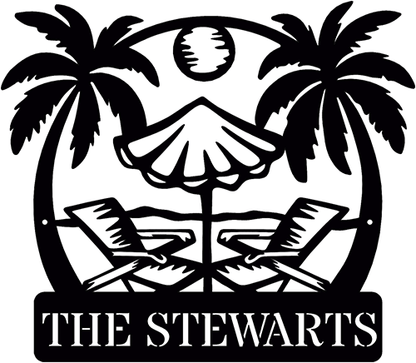 Rusty Rooster Fabrication & Design metal Sign Personalized Ocean Sunset Metal Sign – Tropical Monogram Decor (B91)