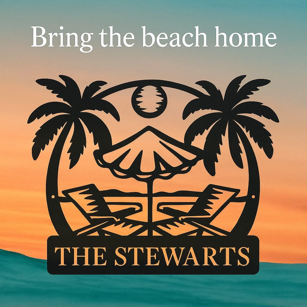 Rusty Rooster Fabrication & Design metal Sign Personalized Ocean Sunset Metal Sign – Tropical Monogram Decor (B91)