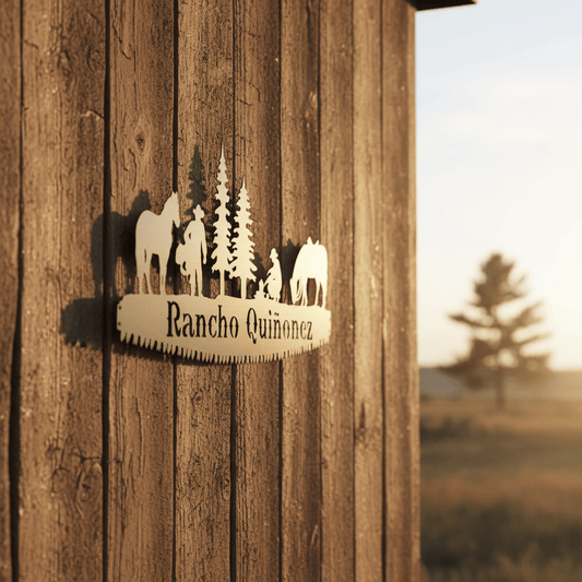 metal Sign Personalized Saw Blade Ranch Sign | Horse & Cowboy Metal Wall Art 34" x 15"