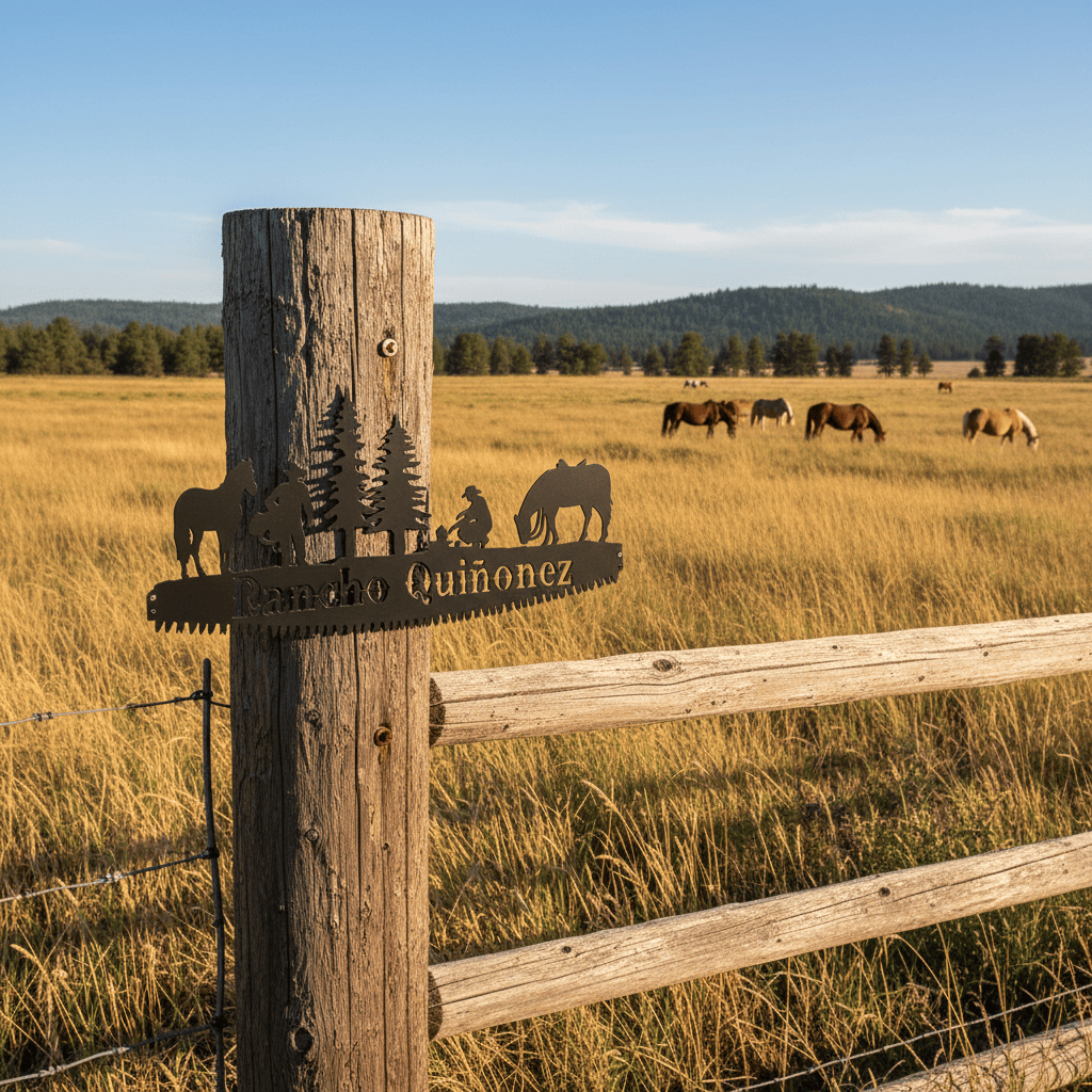 metal Sign Personalized Saw Blade Ranch Sign | Horse & Cowboy Metal Wall Art 34" x 15"