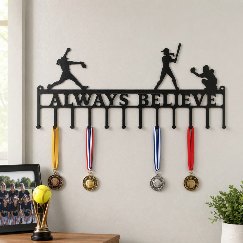 Rusty Rooster Fabrication & Design metal Sign Personalized Softball Medal & Ribbon Rack – Custom Name (W25)
