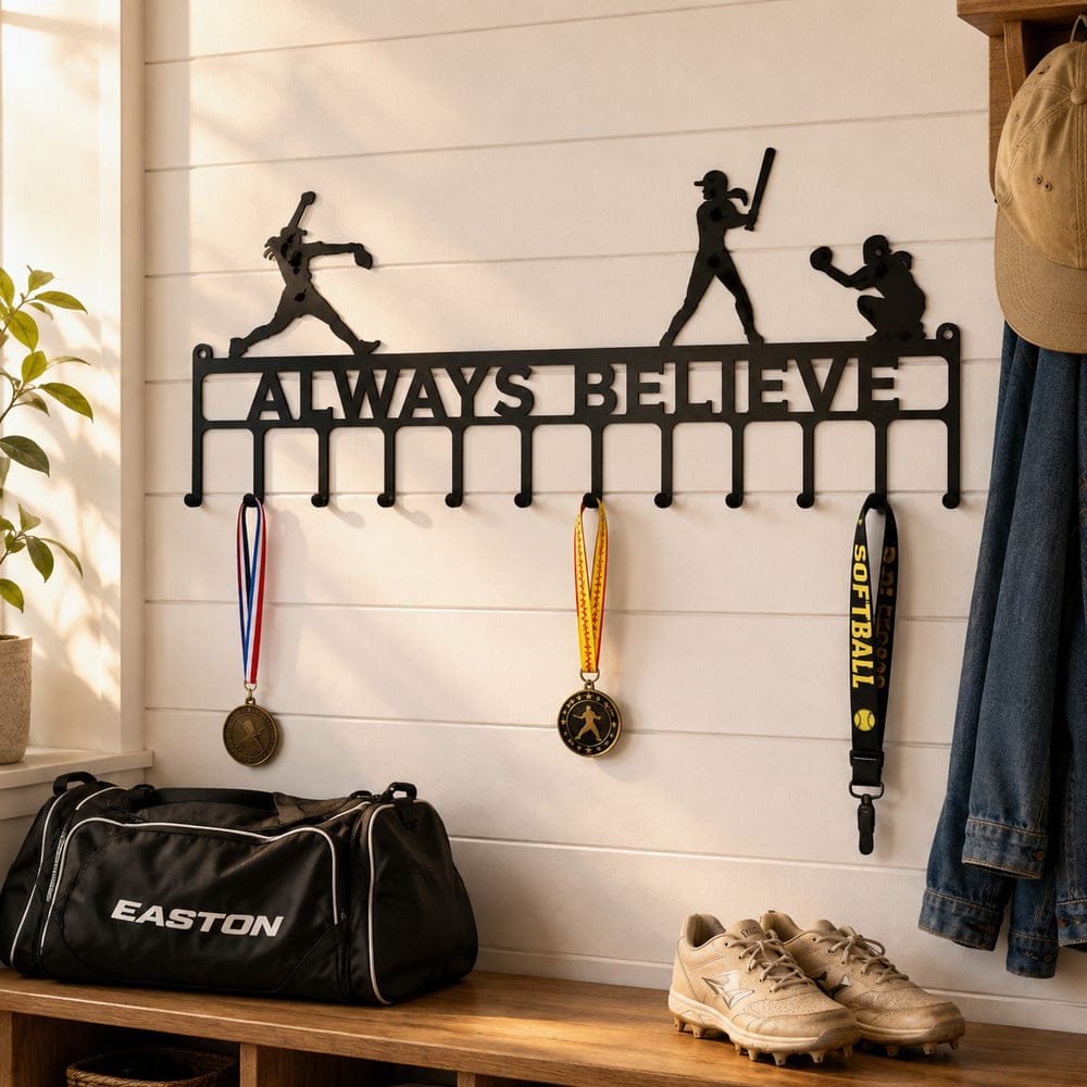 Rusty Rooster Fabrication & Design metal Sign Personalized Softball Medal & Ribbon Rack – Custom Name (W25)