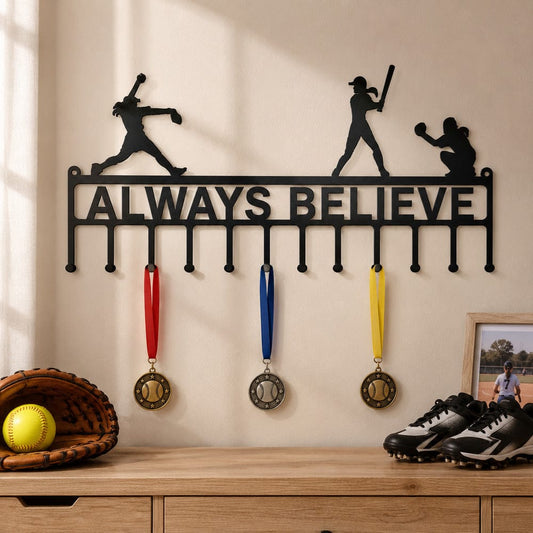 Rusty Rooster Fabrication & Design metal Sign Personalized Softball Medal & Ribbon Rack – Custom Name (W25)
