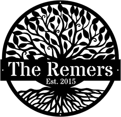 Rusty Rooster Fabrication & Design metal Sign Personalized Tree of Life Metal Sign – Custom Family Name Wall Art (A97)
