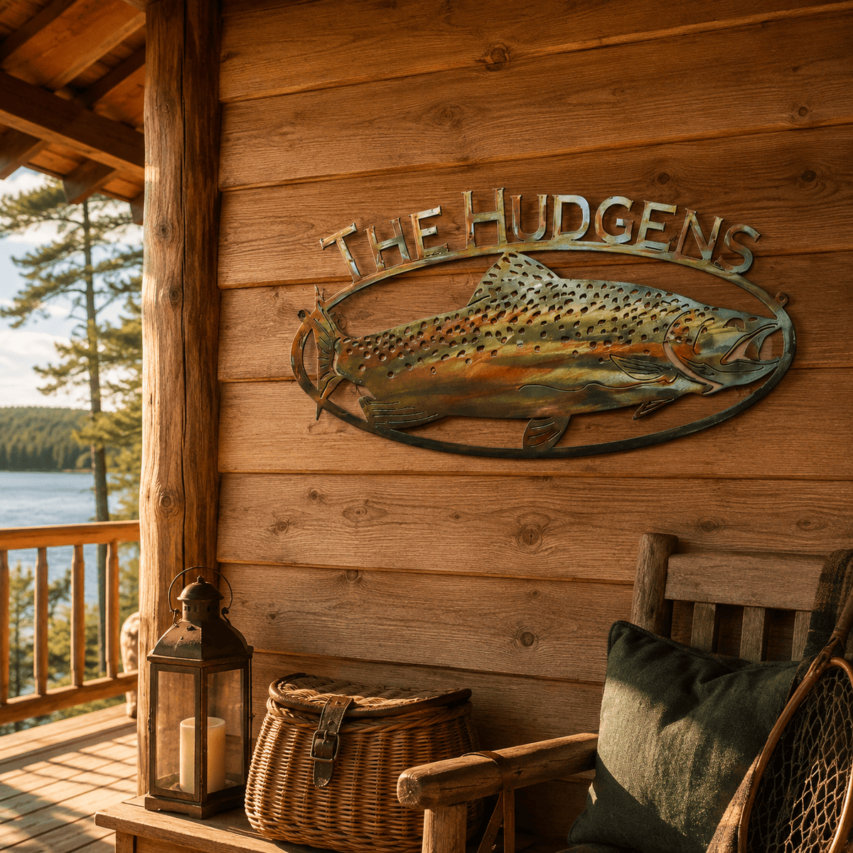 Rusty Rooster Fabrication & Design metal Sign Personalized Trout Metal Sign – Cabin & Lake Decor (D13)