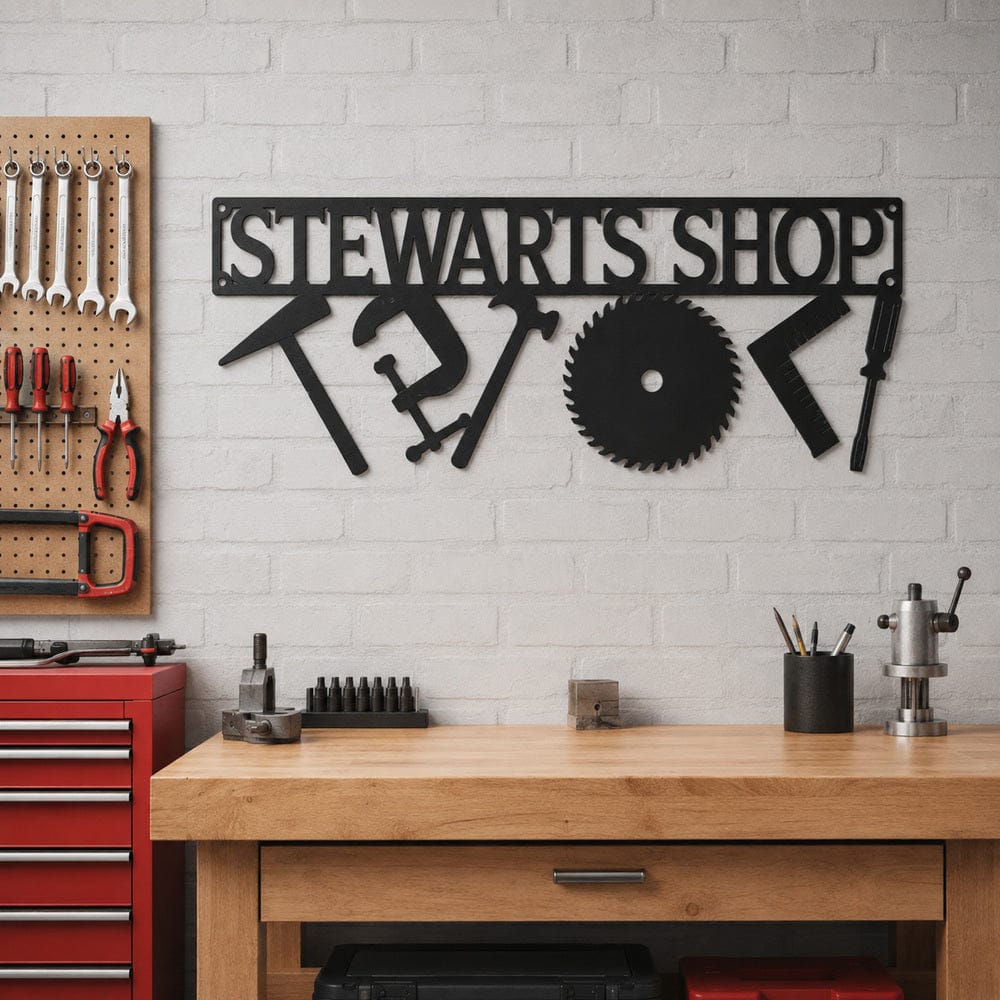 Rusty Rooster Fabrication & Design metal Sign Personalized Workshop Metal Sign – Custom Garage Tool Decor (C22)