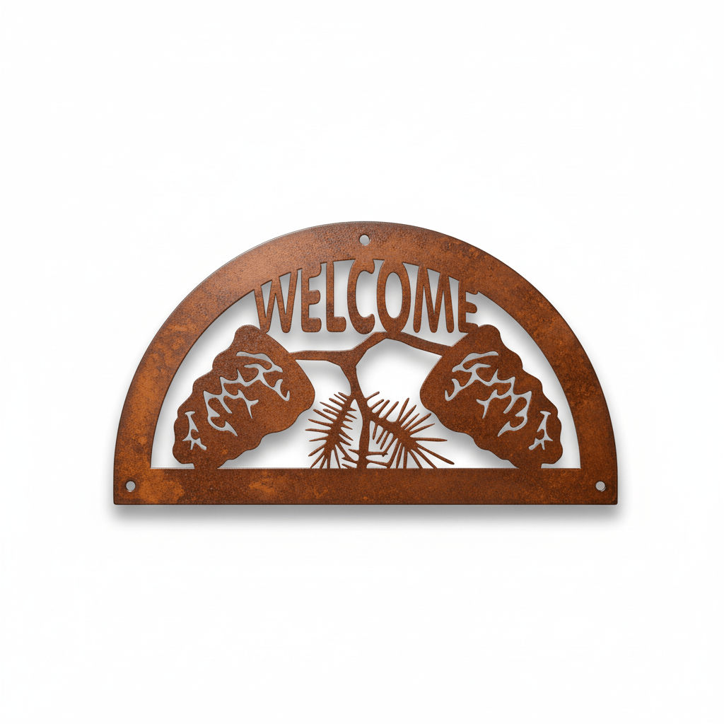 Rusty Rooster Fabrication & Design metal Sign PINECONE WELCOME SIGN ( Pkg of 4 ) ( A18 )