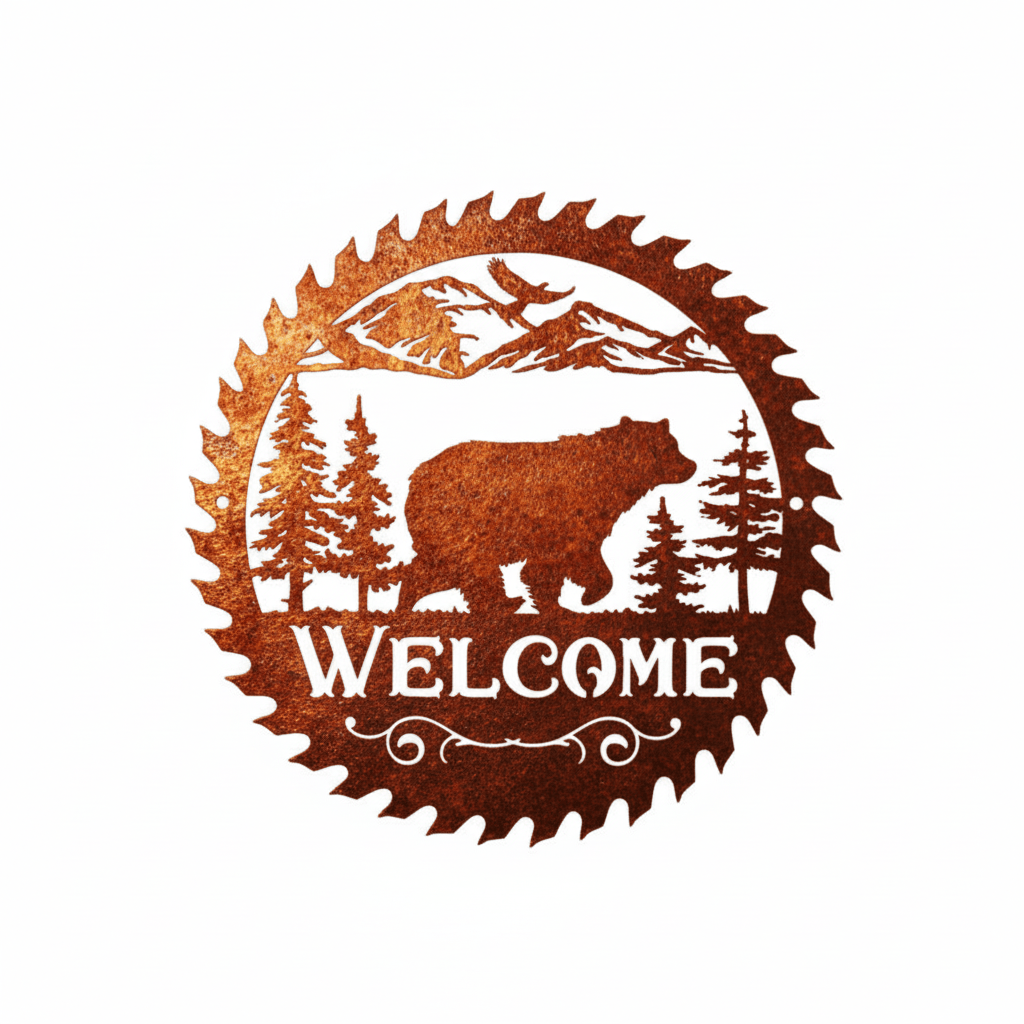 Rusty Rooster Fabrication & Design metal Sign Round Saw Blade Bear (Pkg of 4) (A71)