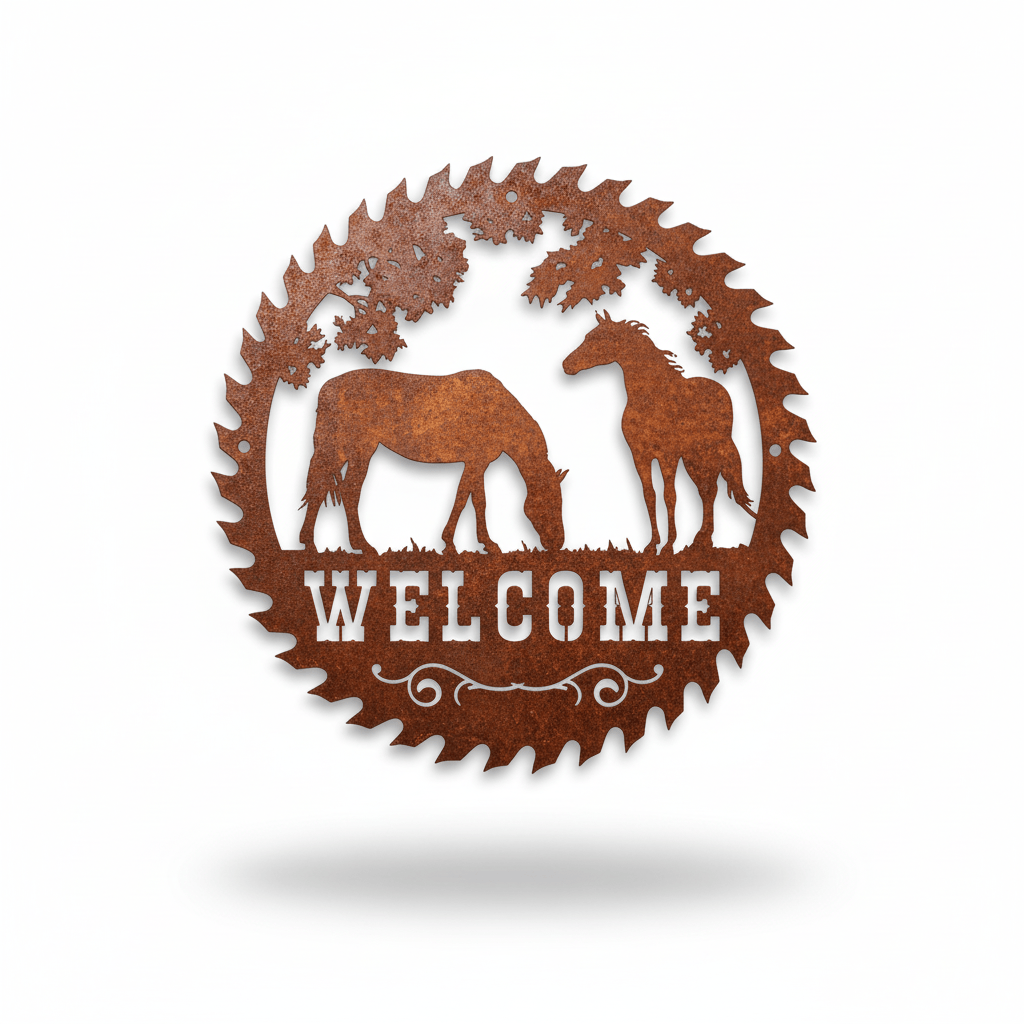 Rusty Rooster Fabrication & Design metal Sign Round Saw Blade Horses (Pkg of 4) (A69)