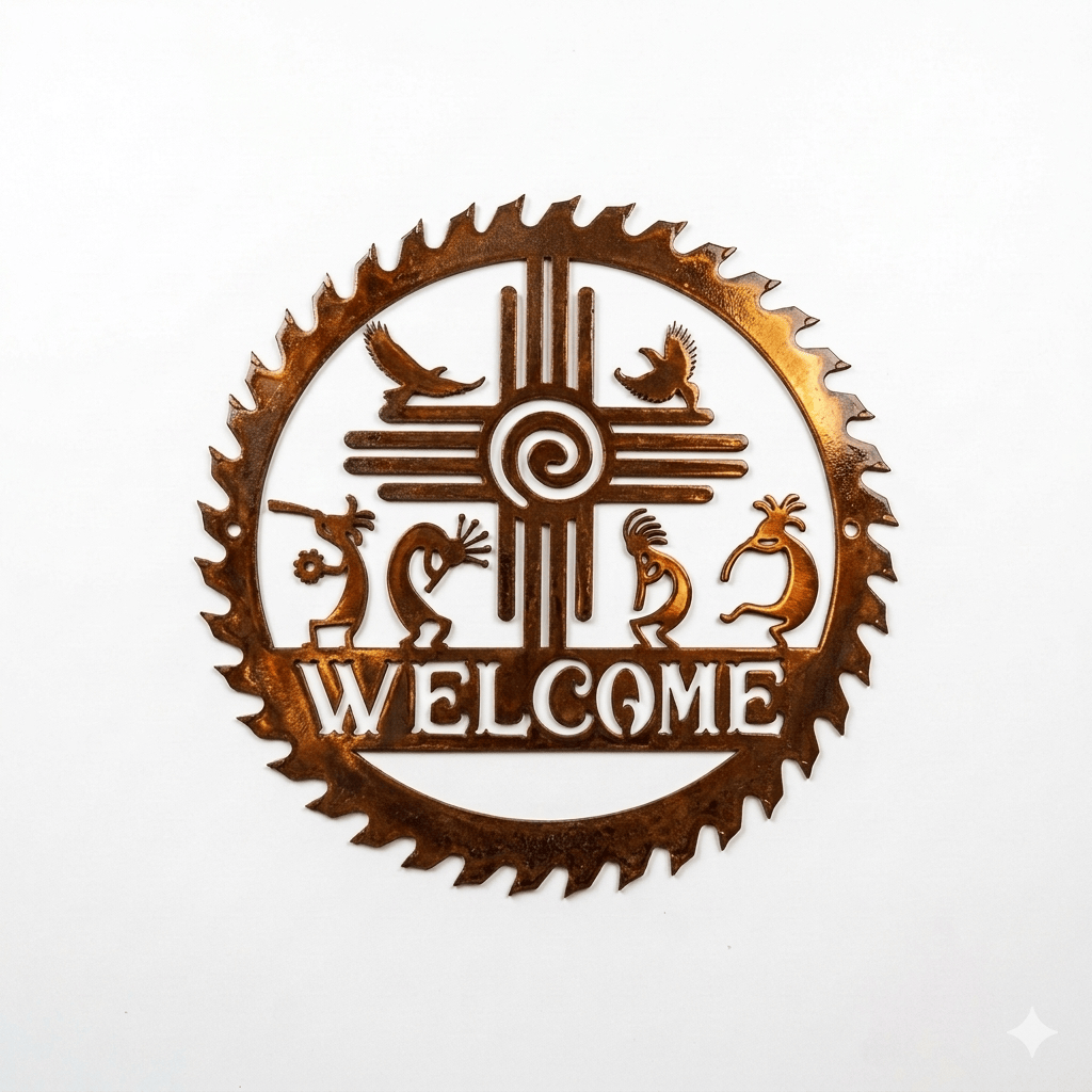 Rusty Rooster Fabrication & Design metal Sign Round Saw Kokopelli (Pkg 4) (A72)