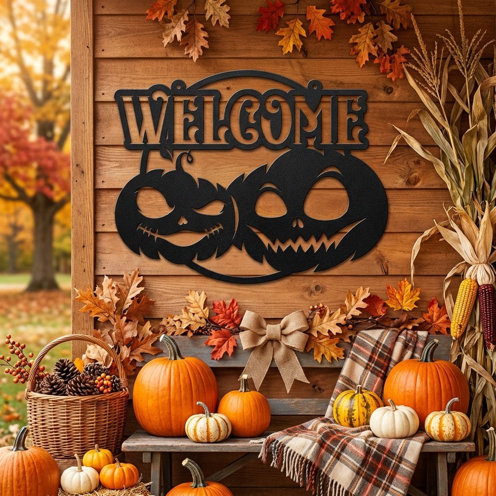 Rusty Rooster Fabrication & Design metal Sign Rustic Welcome Pumpkin Sign - Charming Fall Decor (C65)